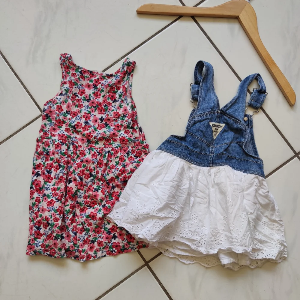 Oshkosh H&M 💜 2 Dress Floral Demim Eyelet Jumper